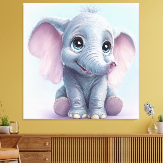 Whimsical Ghibli-geïnspireerde Baby Elephant Art P Canvas Afdruk (Insitu (Woonkamer))