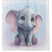 Whimsical Ghibli-geïnspireerde Baby Elephant Art P Douchegordijn (Voorkant)