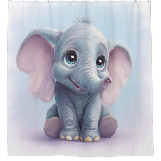 Whimsical Ghibli-geïnspireerde Baby Elephant Art P Douchegordijn (Voorkant)