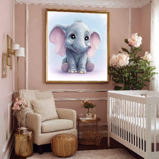 Whimsical Ghibli-geïnspireerde Baby Elephant Art P Poster