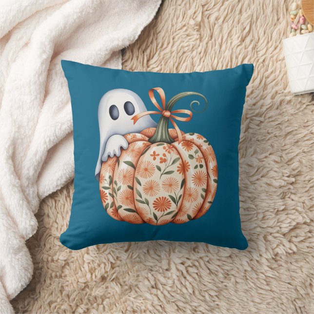 Whimsical Ghost and Floral Pumpkin Peek Halloween Kussen (Deken)