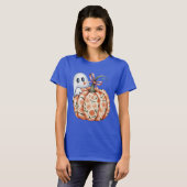 Whimsical Ghost and Floral Pumpkin Peek Halloween T-shirt (Voorkant volledig)
