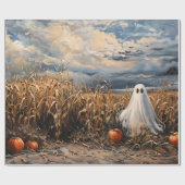 Whimsical Ghost Corn Field Pompoenen Decoupage Cadeaupapier (Vlak)
