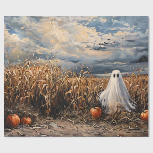 Whimsical Ghost Corn Field Pompoenen Decoupage Cadeaupapier (Vlak)