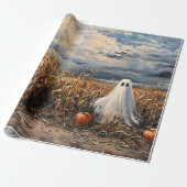 Whimsical Ghost Corn Field Pompoenen Decoupage Cadeaupapier (Uitgerold)