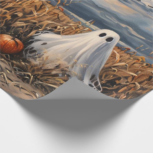Whimsical Ghost Corn Field Pompoenen Decoupage Cadeaupapier (Hoek)