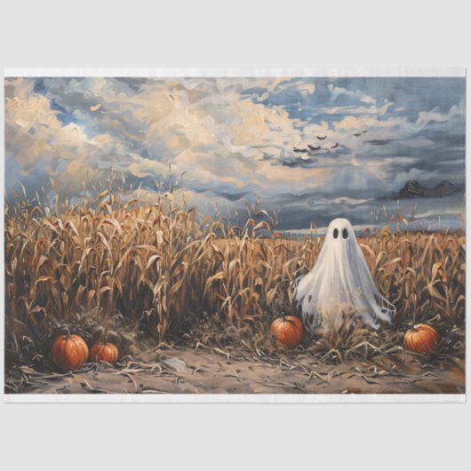 Whimsical Ghost Corn Field Pompoenen Decoupage Tissuepapier (Voorkant)