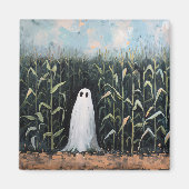 Whimsical Ghost Corn Veld Schilderij Vierkant Magneet (Voorkant)