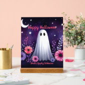 Whimsical Ghost en Floral Spooky Roze Paarse Acryl Bord (Huwelijk)