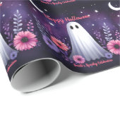 Whimsical Ghost en Floral Spooky Roze Paarse Cadeaupapier (Rol Hoek)