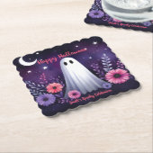 Whimsical Ghost en Floral Spooky Roze Paarse Kartonnen Onderzetters (Gebogen)