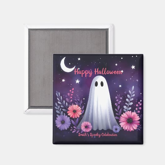 Whimsical Ghost en Floral Spooky Roze Paarse Magneet (Voorkant / Achterkant)