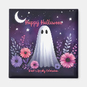 Whimsical Ghost en Floral Spooky Roze Paarse Magneet (Voorkant)