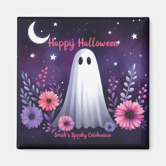 Whimsical Ghost en Floral Spooky Roze Paarse Magneet (Voorkant)