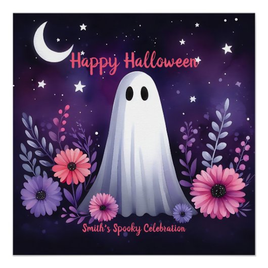 Whimsical Ghost en Floral Spooky Roze Paarse Perfect Poster (Voorkant)