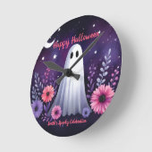 Whimsical Ghost en Floral Spooky Roze Paarse Ronde Klok (Hoek)