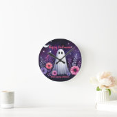 Whimsical Ghost en Floral Spooky Roze Paarse Ronde Klok (Huis)