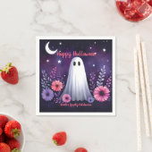 Whimsical Ghost en Floral Spooky Roze Paarse Servet (Insitu)