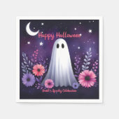 Whimsical Ghost en Floral Spooky Roze Paarse Servet (Voorkant)