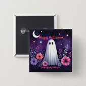 Whimsical Ghost en Floral Spooky Roze Paarse Vierkante Button 5,1 Cm (Voorkant /achterkant)