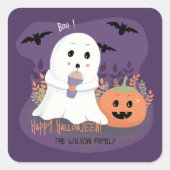 Whimsical Ghost Halloween Paarse Sticker (Voorkant)