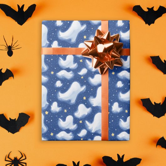 Whimsical Ghost Halloween Sterrennacht Waterverf Cadeaupapier