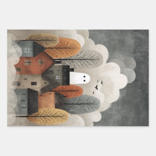 Whimsical Ghost Illustration Spooky Schattige Hall Inpakpapier Vel (Voorkant 3)
