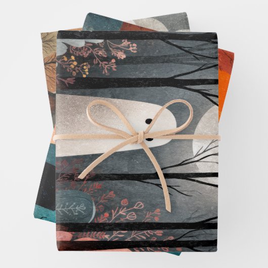 Whimsical Ghost Illustration Spooky Schattige Hall Inpakpapier Vel (In situ)