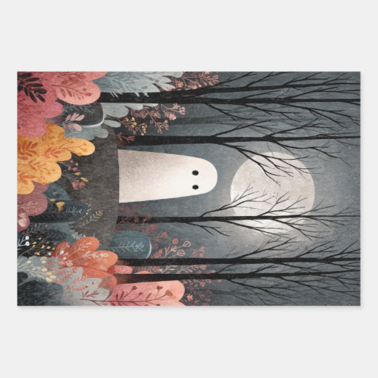 Whimsical Ghost Illustration Spooky Schattige Hall Inpakpapier Vel (Voorkant)