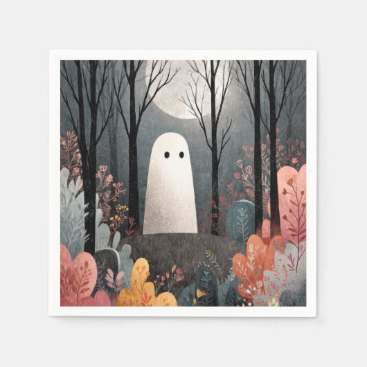Whimsical Ghost Illustration Waterverf Halloween Servet (Voorkant)