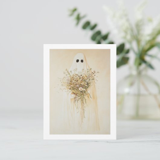 Whimsical Ghost met wilde bloemen Briefkaart (Staand voorkant)