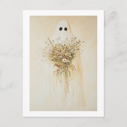 Whimsical Ghost met wilde bloemen Briefkaart (Voorkant)