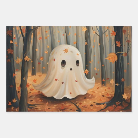 Whimsical Ghost Schattigee Herfst Decoupage Inpakpapier Vel (Voorkant)