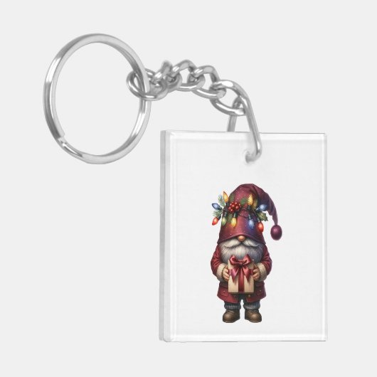 Whimsical Gift Giving Christmas Gnome Sleutelhanger (Voorkant Links)