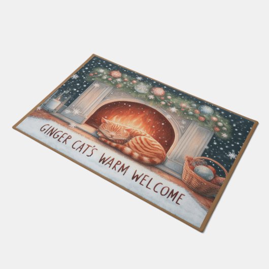 Whimsical Ginger Cat's Warm Welkom Kerstmis Deurmat (Schuin)