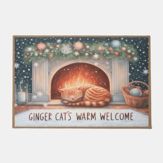 Whimsical Ginger Cat's Warm Welkom Kerstmis Deurmat (Voorkant)