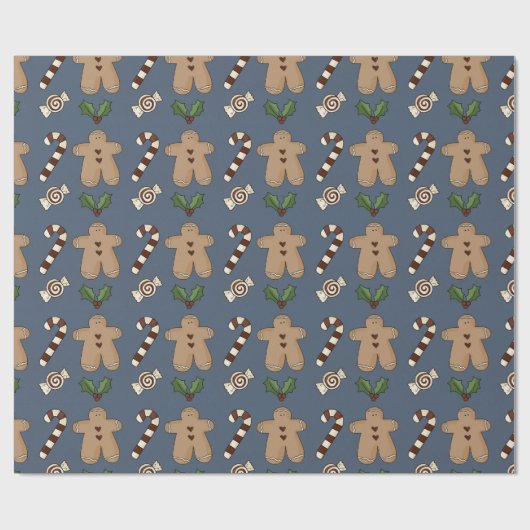 Whimsical Gingerbread en Candy Canes Kerstmis Cadeaupapier (Vlak)