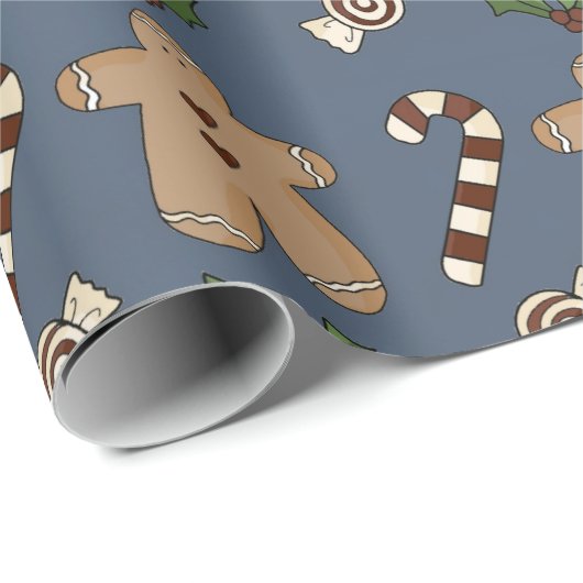 Whimsical Gingerbread en Candy Canes Kerstmis Cadeaupapier (Rol Hoek)