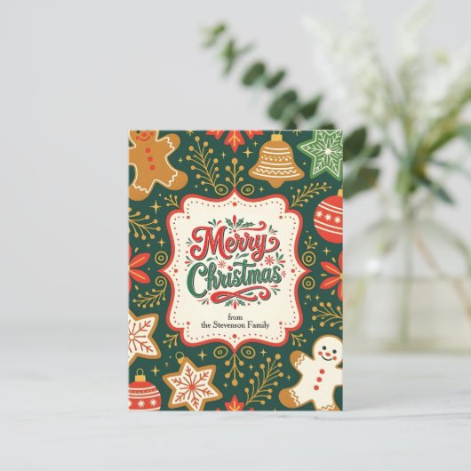 Whimsical Gingerbread Holly kerstgroeten Feestdagenkaart (Staand voorkant)