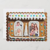 Whimsical Gingerbread House Familiefoto Kerstmis Feestdagenkaart (Voorkant)
