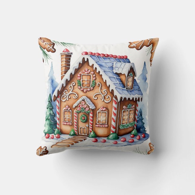 Whimsical Gingerbread House Kerstmis Geen foto Kussen (Achterkant)