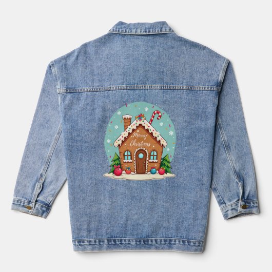 Whimsical Gingerbread House Kerstscene Denim Jacket (Achterkant)