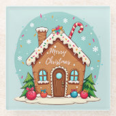 Whimsical Gingerbread House Kerstscene Glazen Onderzetter (Voorkant)