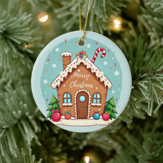 Whimsical Gingerbread House Kerstscene Keramisch Ornament (Boom)