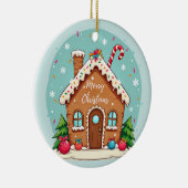 Whimsical Gingerbread House Kerstscene Keramisch Ornament (Rechts)