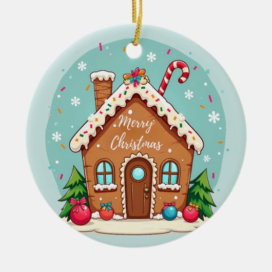 Whimsical Gingerbread House Kerstscene Keramisch Ornament (Voorkant)