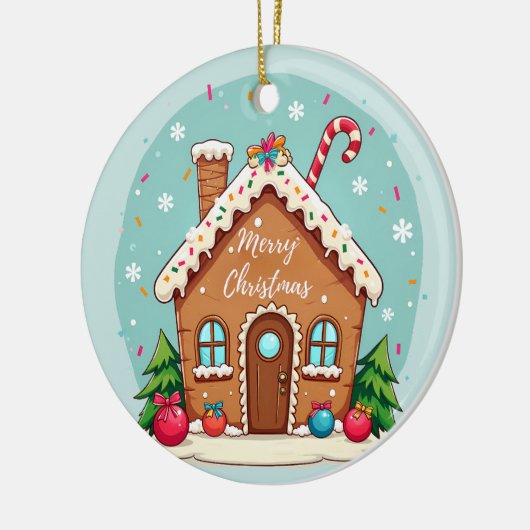 Whimsical Gingerbread House Kerstscene Keramisch Ornament (Links)