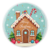 Whimsical Gingerbread House Kerstscene Keramische Knop (Voorkant)