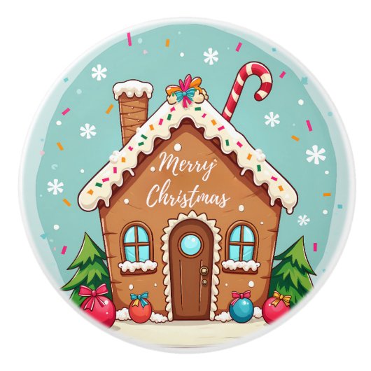 Whimsical Gingerbread House Kerstscene Keramische Knop (Voorkant)