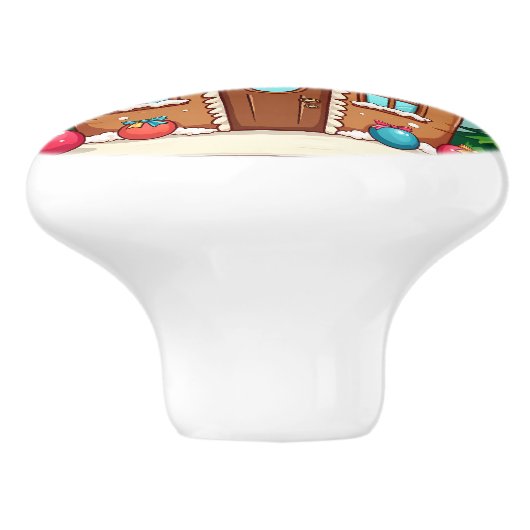 Whimsical Gingerbread House Kerstscene Keramische Knop (Zijkant)